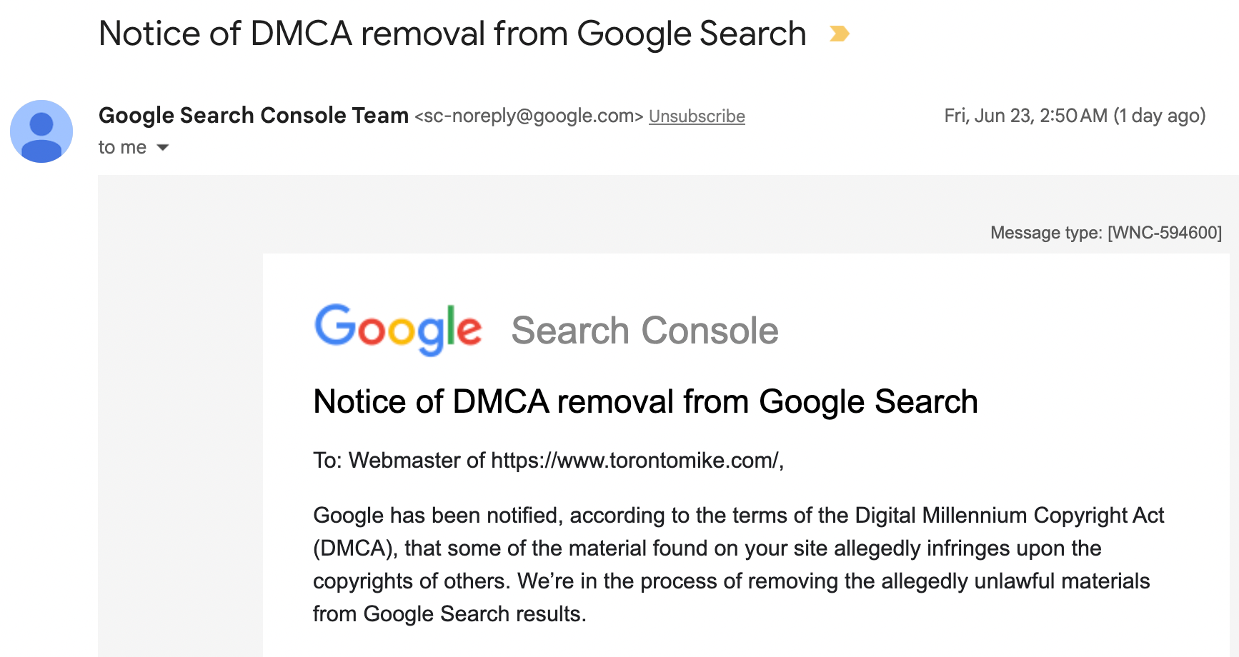 Bullshit Notice of DMCA Removal from Google Search